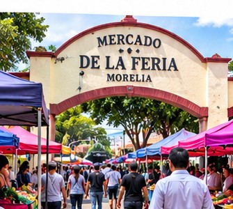 Ilustración editorial de un mercado popular